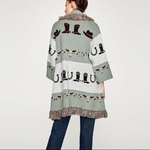 Zara Cowboy Western Jacquard Fringe 